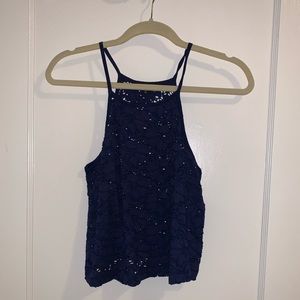 Navy lace crochet cropped tank EXPRESS